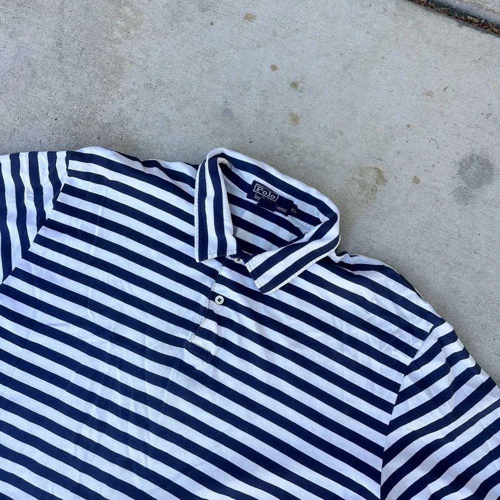 Polo Golf Ralph Lauren Mens Polo Size XL White‎ Blue Striped Supima Cotton